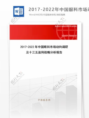 20172022年中国眼科市场动向调研及十三五盈利战略分析报告目录