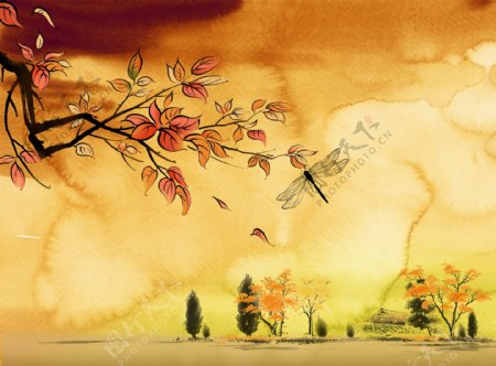 秋天风景海报模板