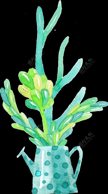 蓝色植物与洒水透明素材