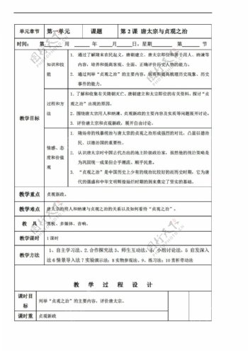 七年级下册历史第2课唐太宗与贞观之治教学设计表格式