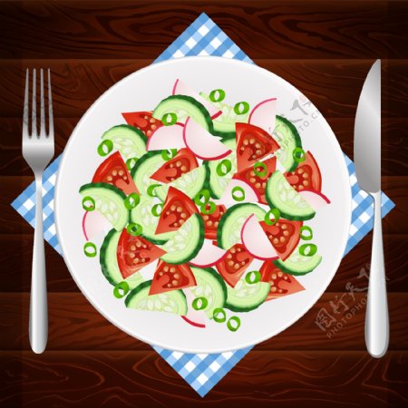 时尚美味的水果蔬菜沙拉插画