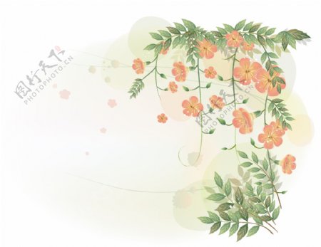 唯美梦幻花朵树叶底纹边框背景素