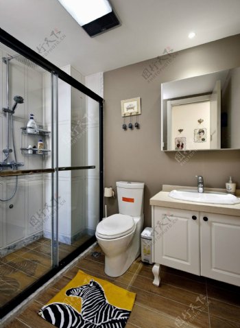 现代浴室浅褐色质感背景墙室内装修效果图