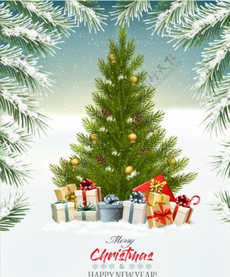 圣诞树和礼品盒矢量背景