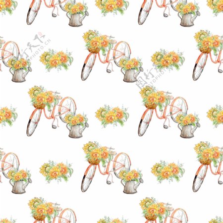 自行车与花卉卡通透明素材