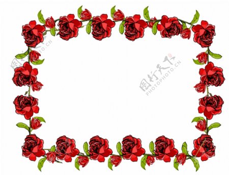 红玫瑰方形花卉边框免抠psd透明素材