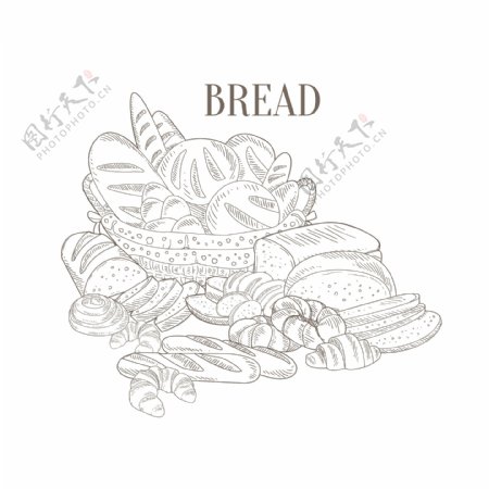 线条手绘美味的面包插画