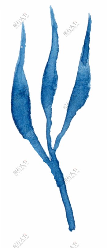 蓝色分叉树叶卡通水彩透明素材