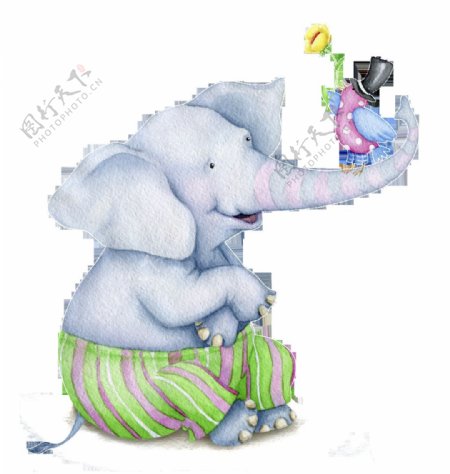 玩耍大象卡通水彩透明素材