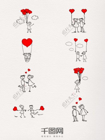 热恋中的情侣简单线条手绘图