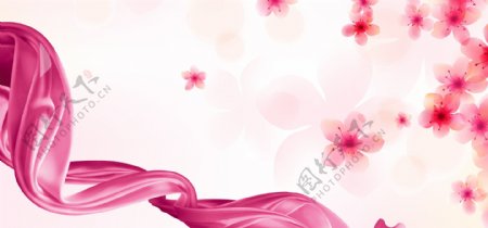 清新粉色花朵丝带banner背景素材