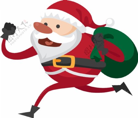 奔跑的卡通圣诞老人PNG元素