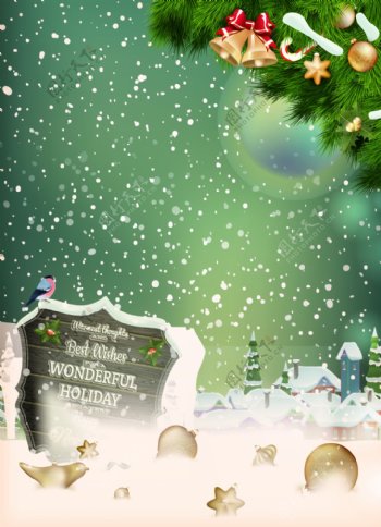 圣诞树飘雪盾牌海报背景素材