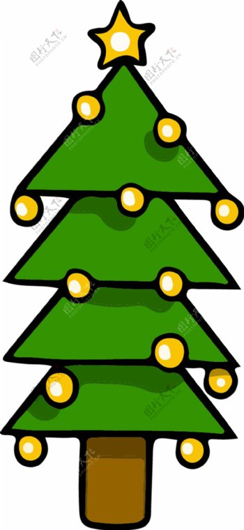 卡通绿色四层圣诞树PNG元素