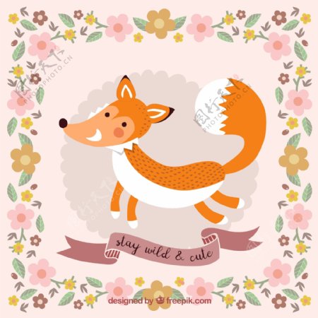 可爱森林狐狸和花边矢量
