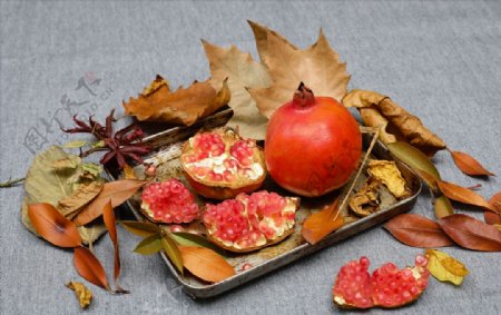 秋叶和水果石榴