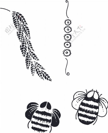 黑白蜜蜂卡通透明素材