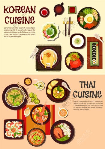 泰国与韩国食物设计ai矢量
