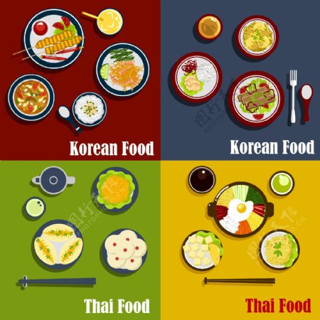 泰国与韩国食物设计AI矢量