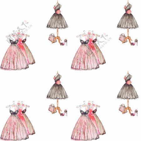 黑粉花裙卡通透明素材