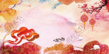 中国风新年节日背景展板背景广告背景