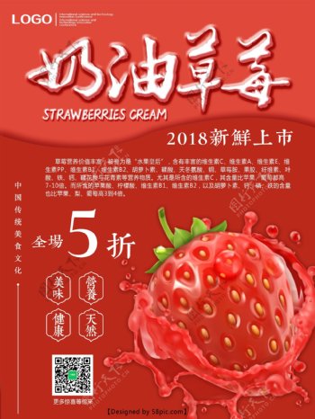 奶油草莓水果美食海报