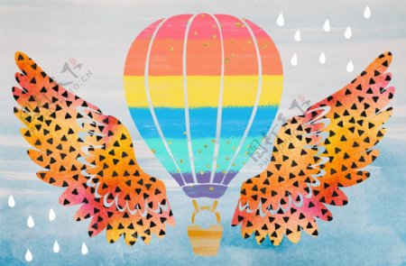 色彩缤纷鲜艳的热气球装饰画PSD模板