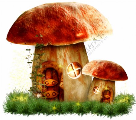 唯美童话蘑菇城堡图案元素