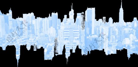 卡通蓝色城市建筑png元素