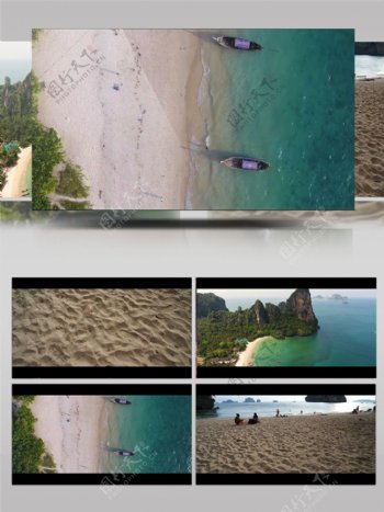 航拍大海沙滩山峰视频素材