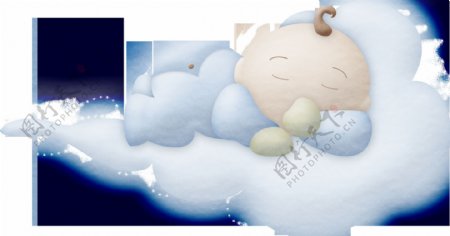 睡在云朵上的小婴儿透明素材