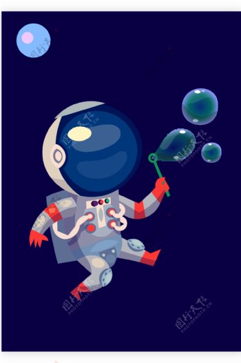 太空人吹泡泡商场AI矢量插画