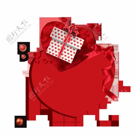 红色扁平爱心礼盒装饰素材