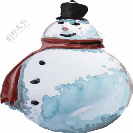 手绘水彩胖嘟嘟的雪人透明素材卡通