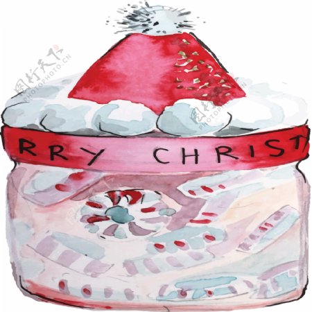 手绘圣诞糖果罐子透明素材卡通