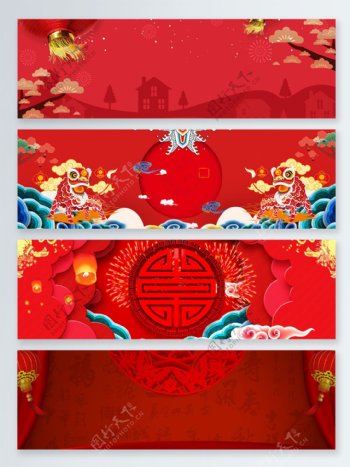 松树舞狮中国风节日banner背景