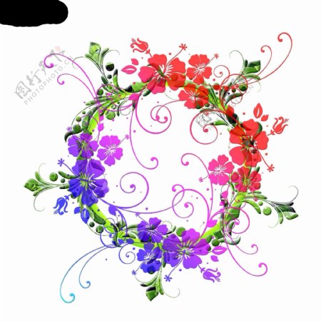 清新紫色手绘花环装饰元素