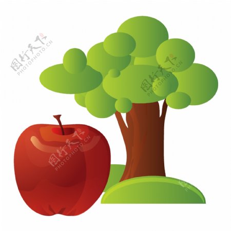 卡通绿色苹果树png元素