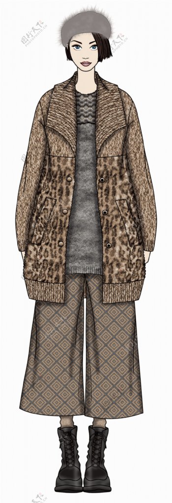 个性豹纹花纹外套女装服装效果图