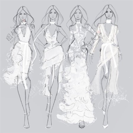 4款白色礼服设计图