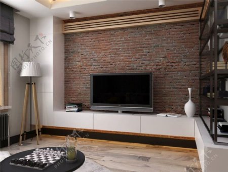 简约客厅灰色花纹电视背景墙装修效果图