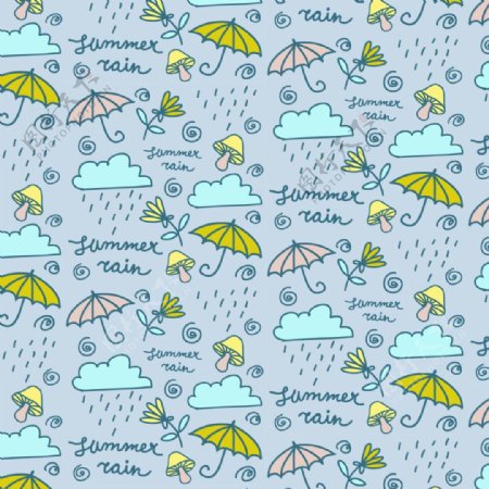卡通雨伞雨天背景