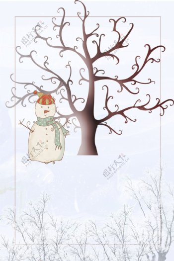 枯树圣诞雪人海报背景设计
