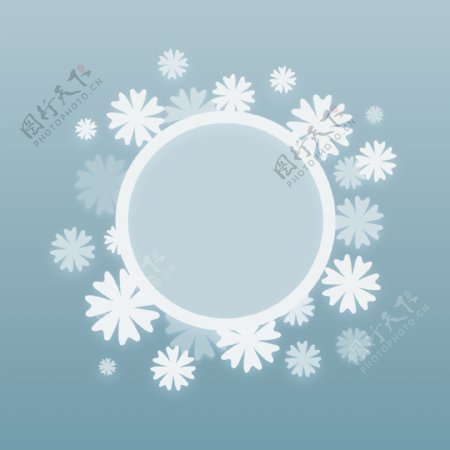 白色花朵装饰圆框矢量背景