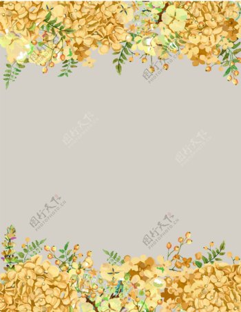 矢量水彩黄色手绘花朵边框背景