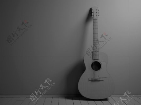 灰色3D模型概念的乐器吉他jpg素材