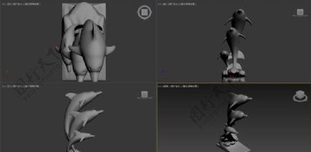 3D模型三个海豚