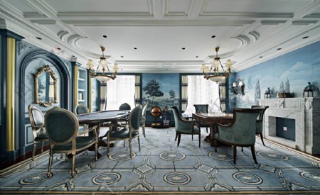 简约客厅蓝色花纹地毯装修效果图