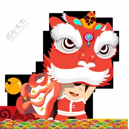 卡通中国风新年舞狮元素