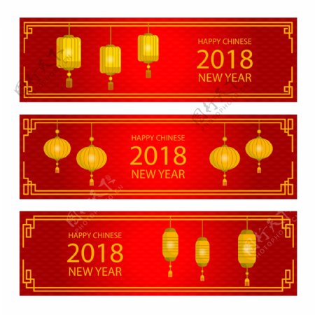 三款红色中国新年横幅